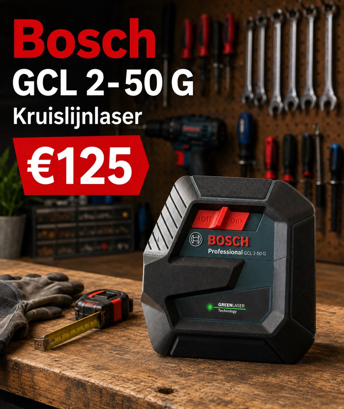 Bosch GCL 2-50 G Kruislijnlaser - Nieuw met Groene Laser, Doe-het-zelf en Verbouw, Ophalen of Verzenden, Nieuw, Overige meters