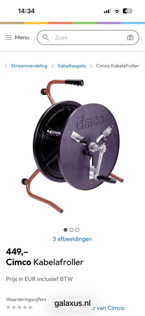 Cimco kabel afroller, Ophalen, Zo goed als nieuw, Kabel of Snoer