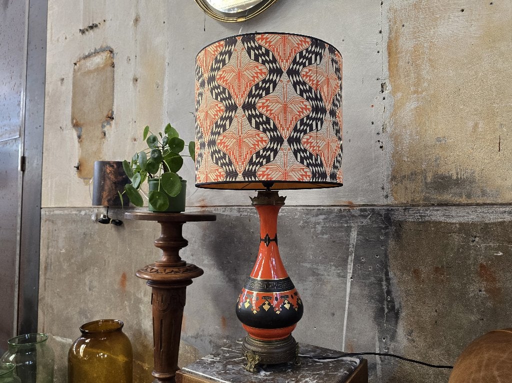 Antiek Lamp Oranje Porselein | Vintage Tafel Lamp Art Deco 2, Antiek en Kunst, Ophalen of Verzenden