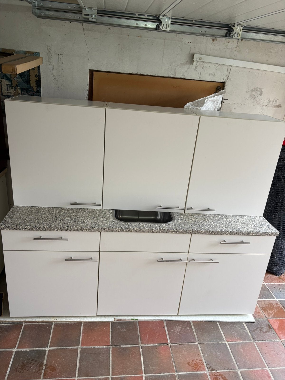 Keukenblok 180 cm met bovenkastjes, Ophalen, Gebruikt, Wit, Enkelwandige keuken