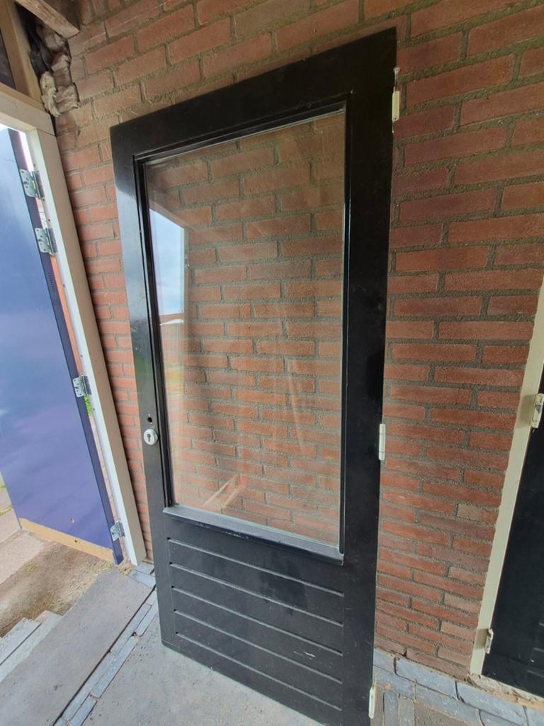 Hardhouten buitendeur met dubbel glas, Doe-het-zelf en Verbouw, Deuren en Horren, Gebruikt, Ophalen of Verzenden, 200 tot 215 cm