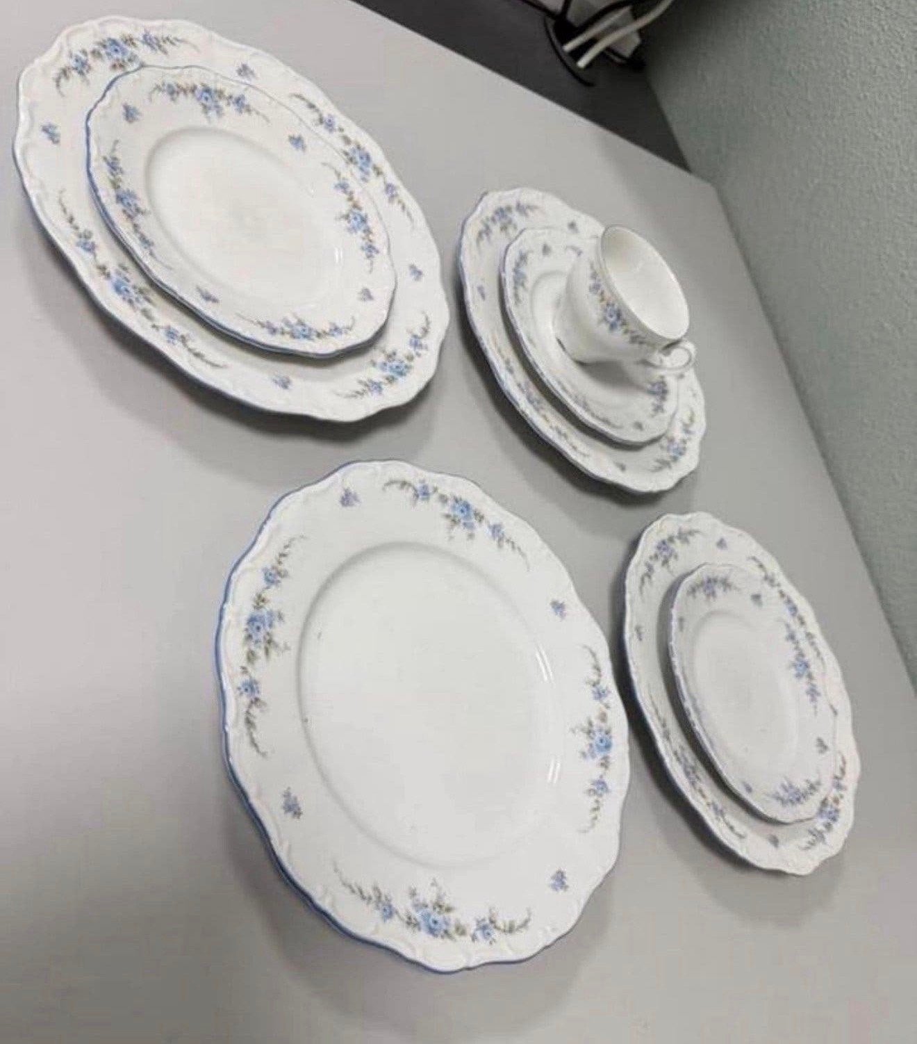 Rose Bavaria Porselein Servies Blauw Rozenmotief W. Germany, Ophalen of Verzenden