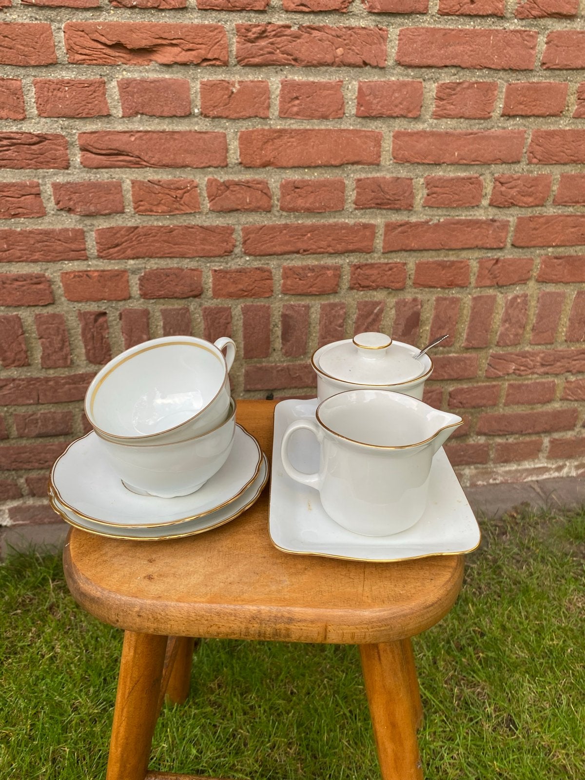 Vintage wit servies met gouden rand, Ophalen, Gebruikt, Overige merken, Vintage