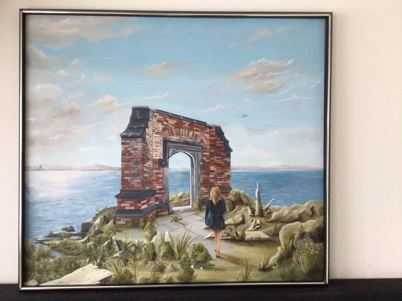 Surrealistisch schilderij Rob Kauffeld - Vrouw bij poort, Ophalen of Verzenden
