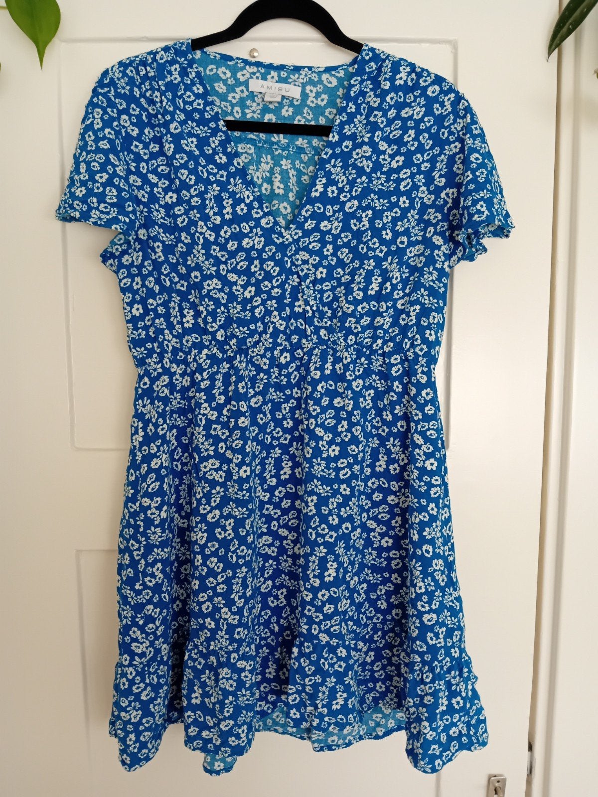 Amisu New Yorker Blauwe Jurk met Bloemenprint - Maat 40, Kleding | Dames, Maat 38/40 (M), Blauw, Ophalen of Verzenden, Zo goed als nieuw
