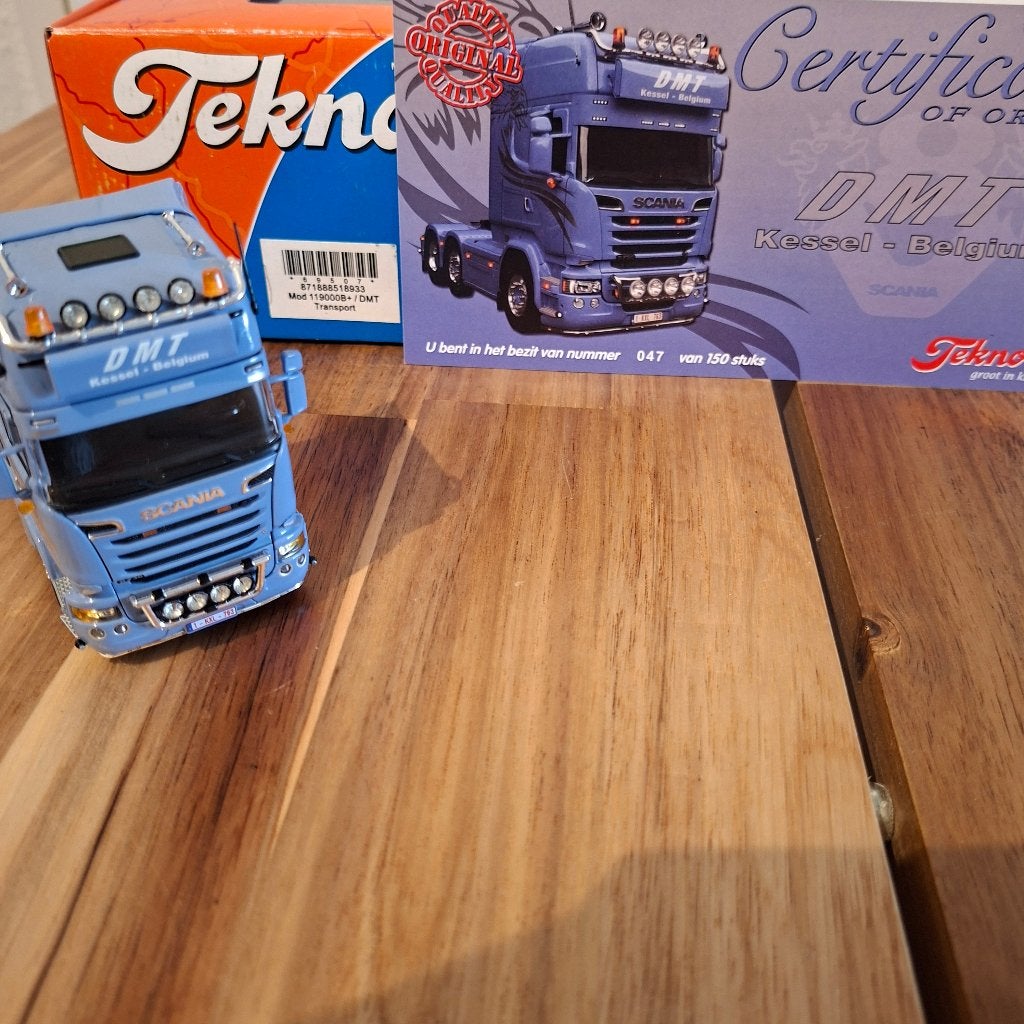 Tekno Scania TRUCK DMT Kessel-Belgium org doos+ CERTIFICAAT., Ophalen of Verzenden, Nieuw, Bus of Vrachtwagen, Tekno