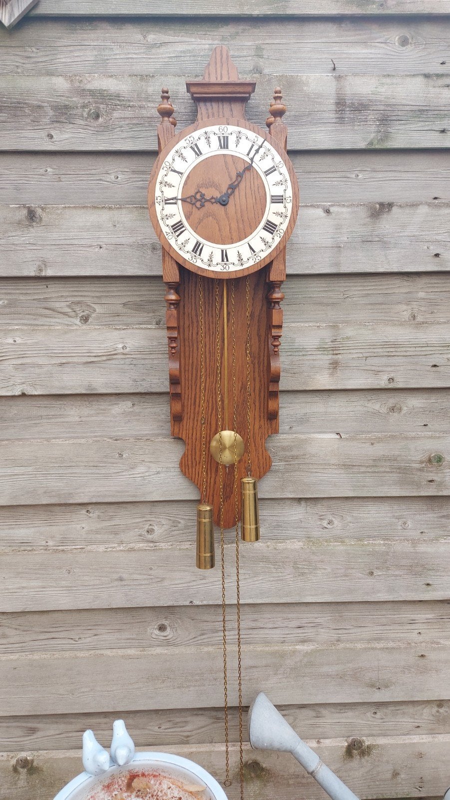Antieke wand klok met slinger. Eikenhout., Ophalen, Wandklok