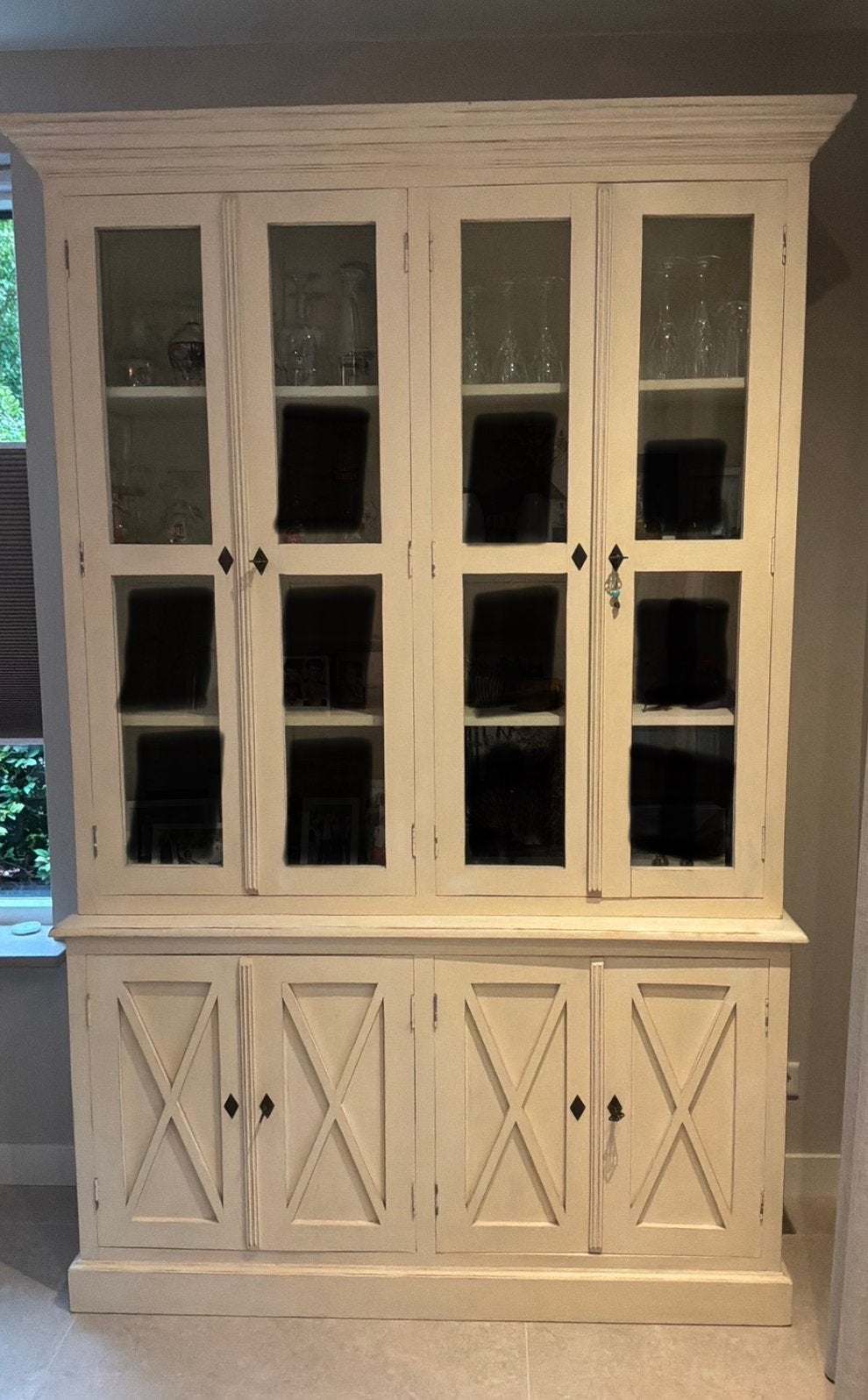 Stijlvolle landelijke vitrine- buffetkast., Ophalen, 100 tot 150 cm, 200 cm of meer, Overige houtsoorten