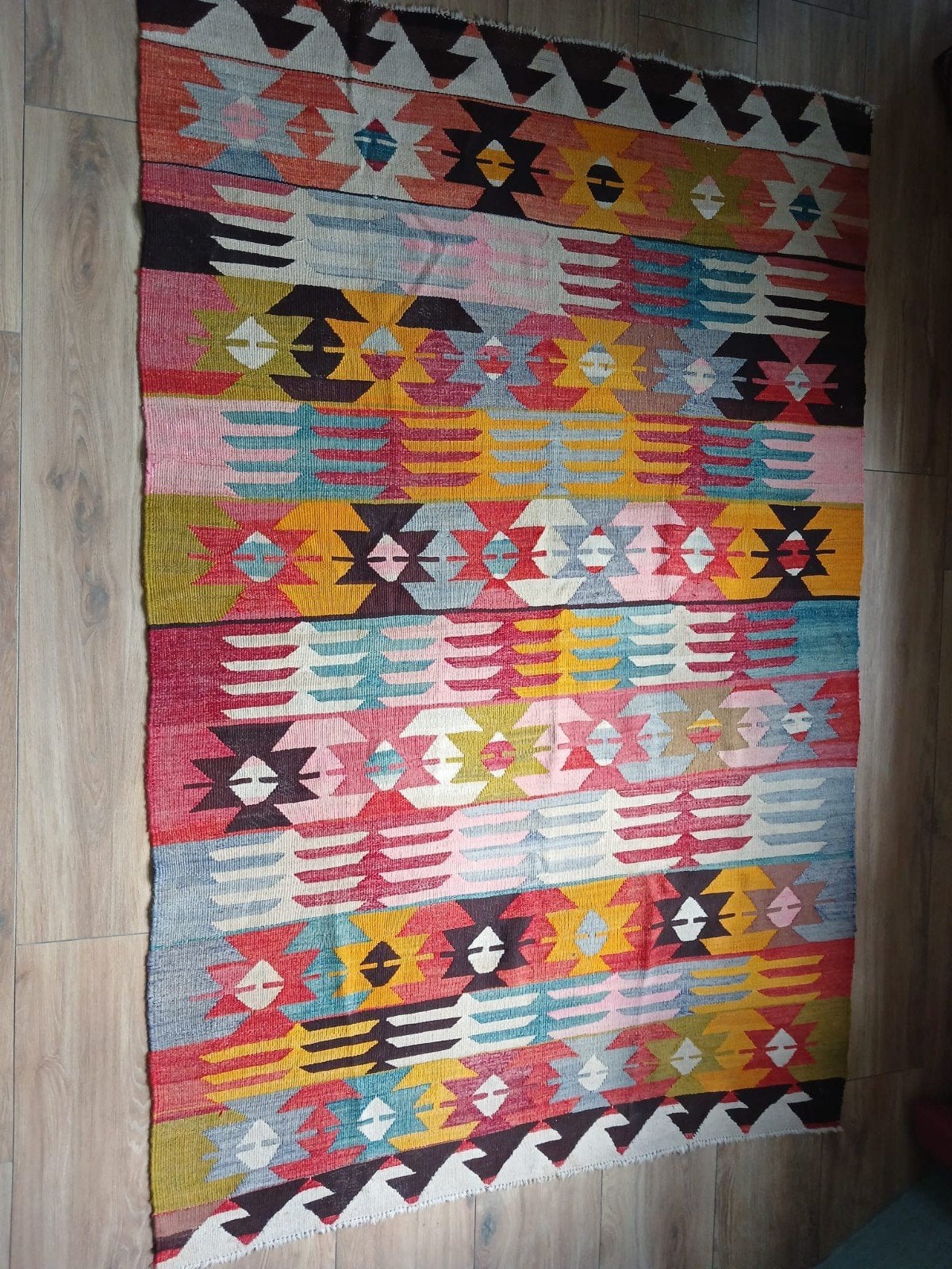 Kleurrijk handgeweven kelim vloerkleed, Gebruikt, 100 tot 150 cm, 200 cm of meer, Ophalen of Verzenden