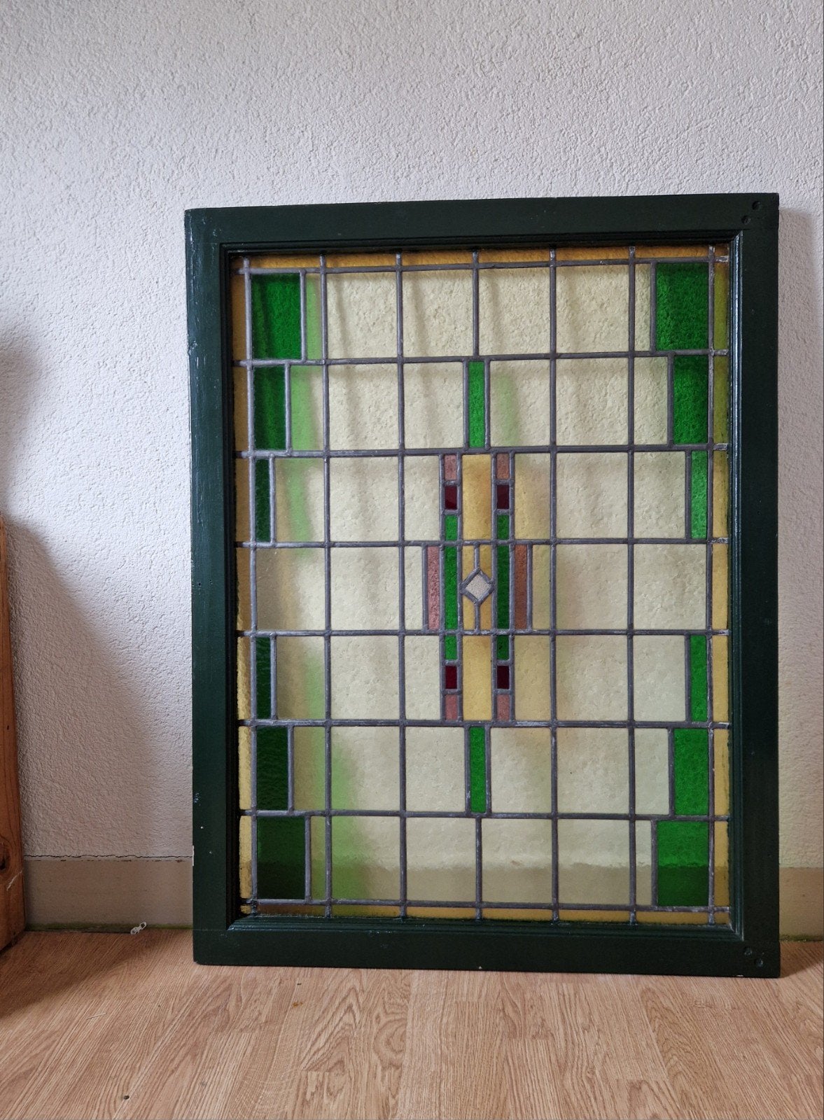 Prachtig glas in lood raam in houten kozijn, Doe-het-zelf en Verbouw, Glas en Ramen, Ophalen, Gevelraam of Ruit, Gebruikt, Glas in lood