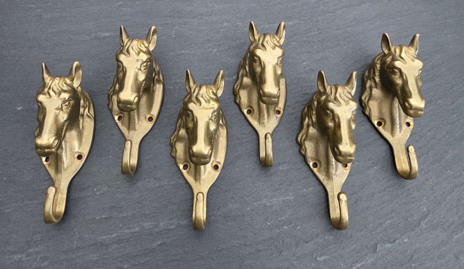 6 messing Paardenhoofd kapstokhaken, Ophalen of Verzenden