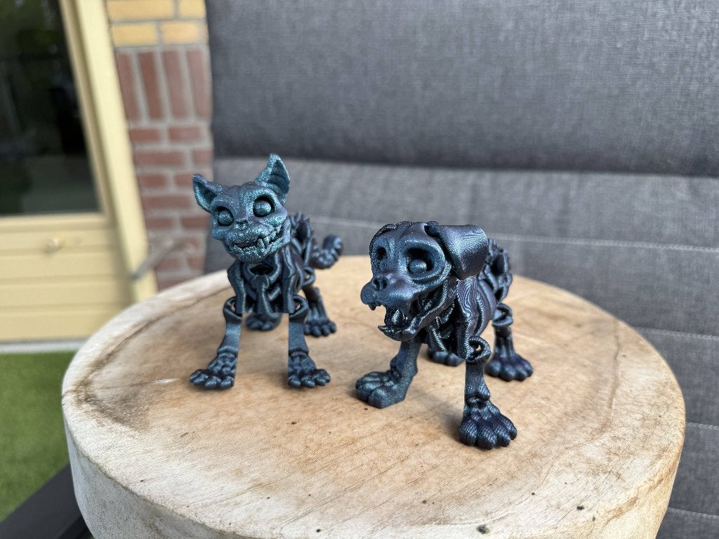 3D geprinte skelet hond en kat beweegbaar galaxy blauw, Verzenden, Zo goed als nieuw