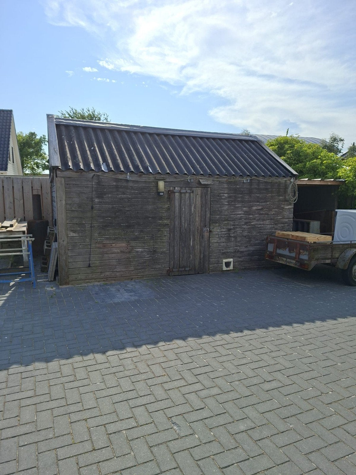 Houten opslag schuur met asbestvrije golfplaten, Ophalen, Gebruikt, Hout, Fietsenberging