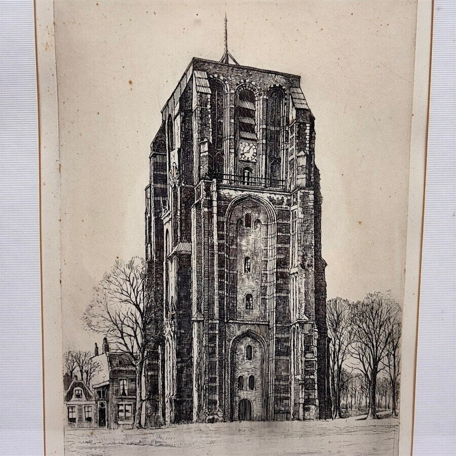 Ets van de kerktoren De Oldehove in Leeuwarden, Ophalen of Verzenden