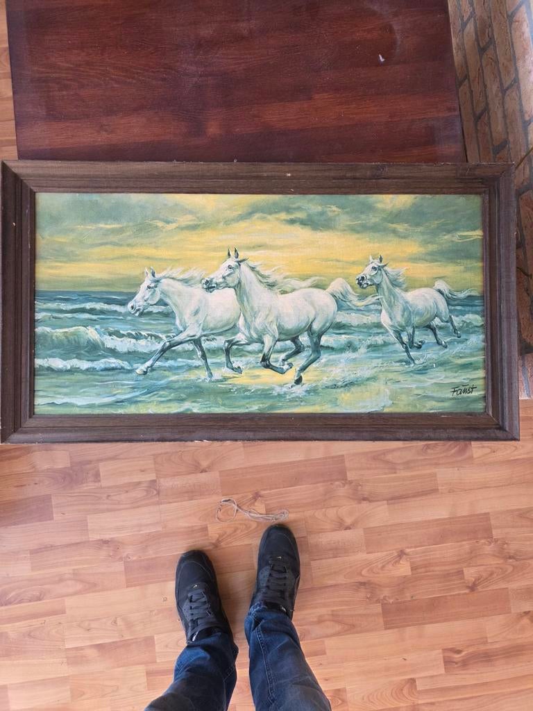 Oud schilderij paarden, Antiek en Kunst, Kunst | Schilderijen | Klassiek, Ophalen of Verzenden