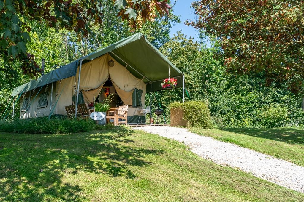 1x safaritent - glampingtent > 4-persoons > 5x7 meter > 2021, Ophalen, Gebruikt, Tot en met 4