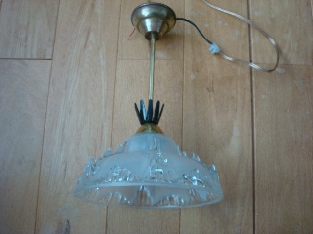ART-DECO VINTAGE EZAN IJSLAMP 1910/20, Ophalen, Zo goed als nieuw, Glas, VINTAGE /ART/DECO