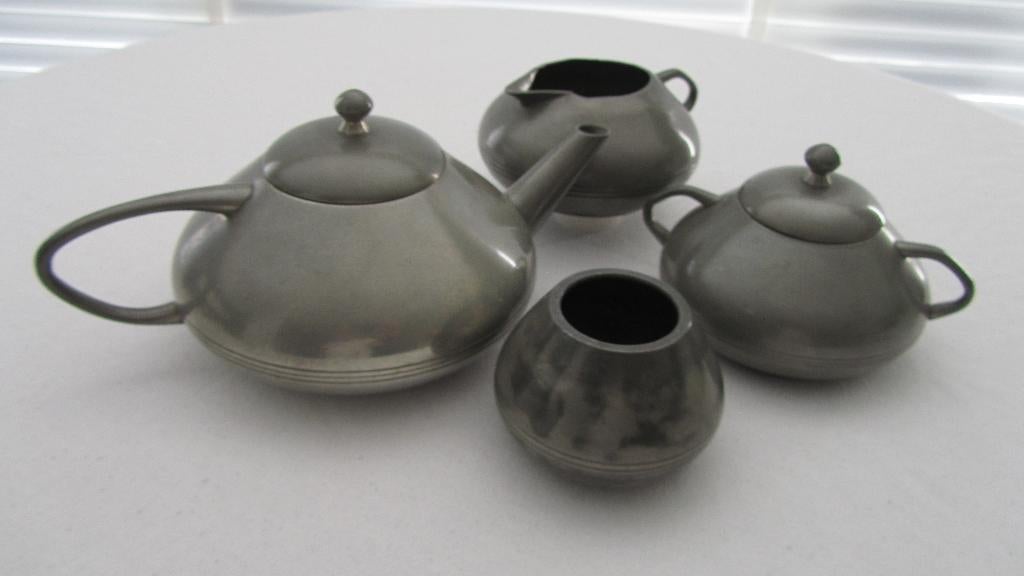 Tinnen theeservies-Jeka Tiel, Holland-jaren '30-Art Deco, Ophalen of Verzenden