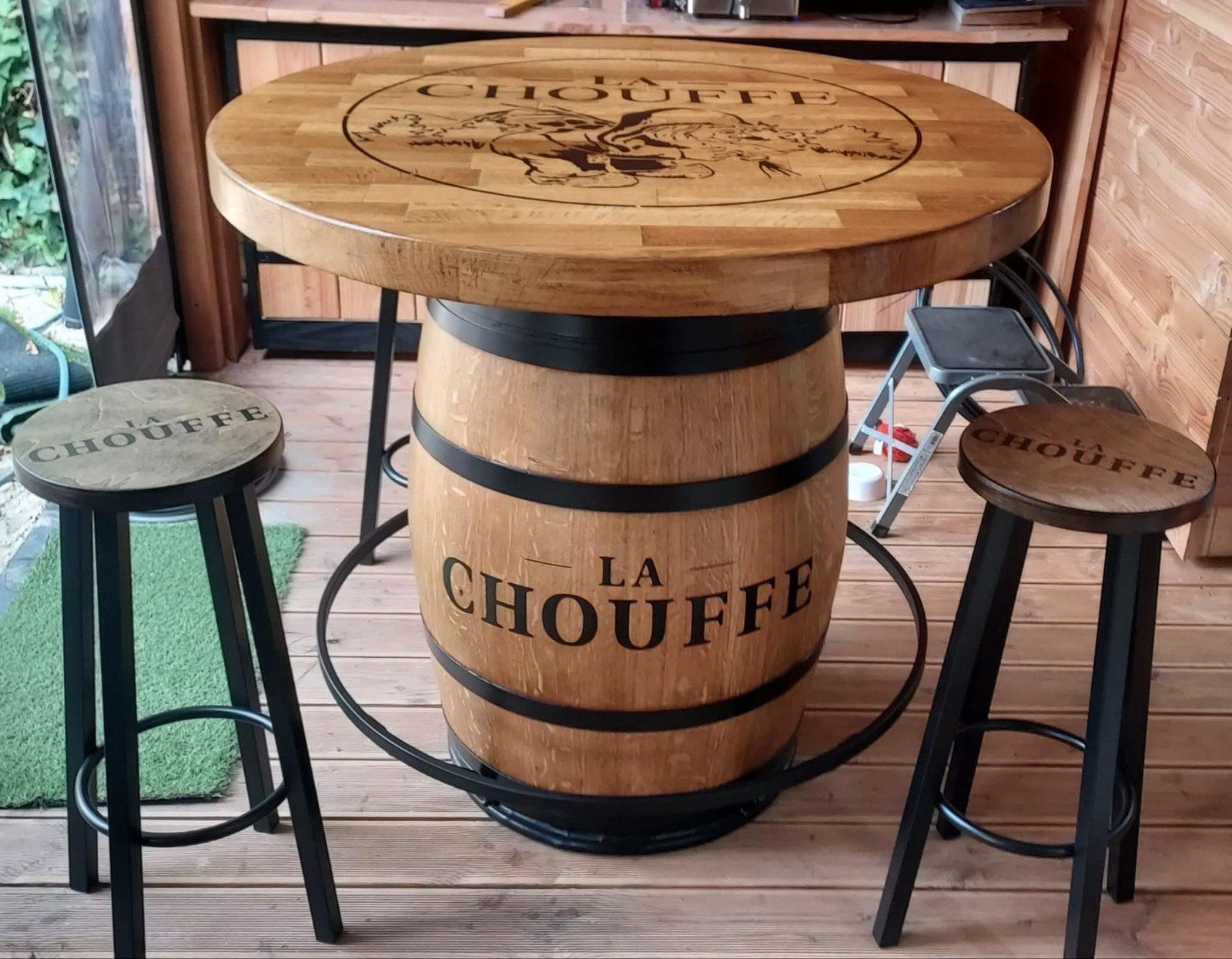 LA CHOUFFE wijnvat statafel met massief eiken blad, Ophalen of Verzenden, Nieuw, Overige typen, Overige merken