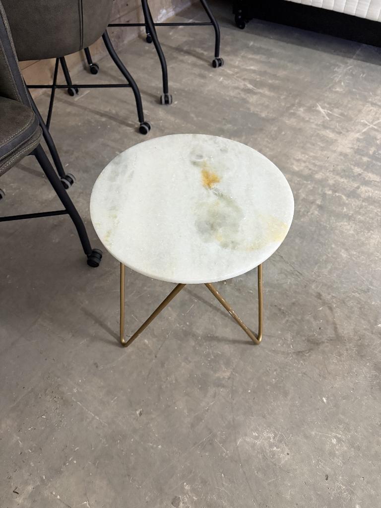 Luxe Bijzettafel – Marmeren blad met Gouden poten, Overige materialen, Minder dan 55 cm, Gebruikt, Rond