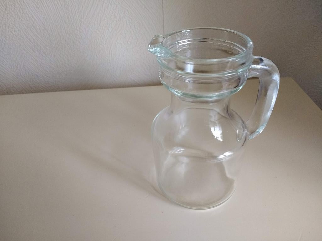 Glazen kannetje, kleine kan transparant glas 13 cm hoog, Overige typen, Ophalen of Verzenden, Overige stijlen, Glas