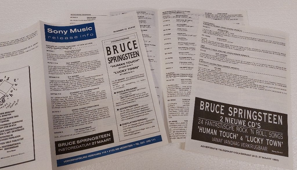 Bruce Springsteen 3 x PROMO FOLDERS Sony Music 1992, Verzamelen, CBS-Sony, Ophalen of Verzenden, NvT, Boek, Tijdschrift of Artikel