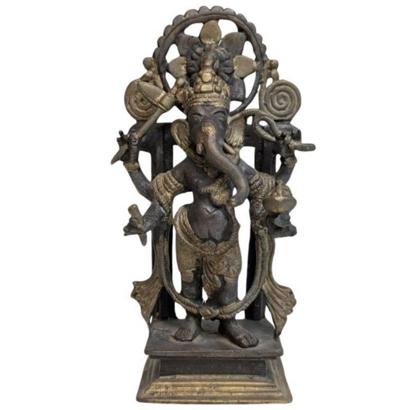 Ganesha beeld – antiek brons – vuurverguld – 22 cm, Gebruikt, Ophalen of Verzenden, Oosters, Goud