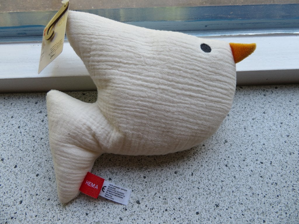 Knuffel vogel wit met knisperfolie zacht materiaal, Hema, Overige typen, Ophalen of Verzenden, Zo goed als nieuw