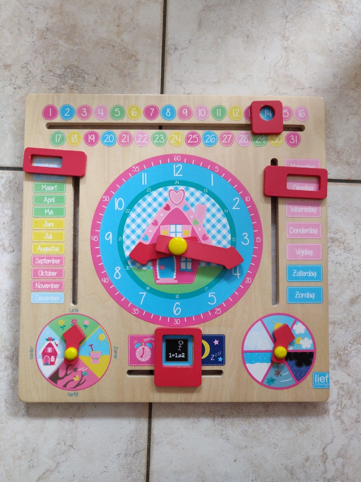 Lief! Lifestyle Houten Educatief Bord - Klok, Kalender, Weer, Ophalen of Verzenden, Gebruikt, Rekenen