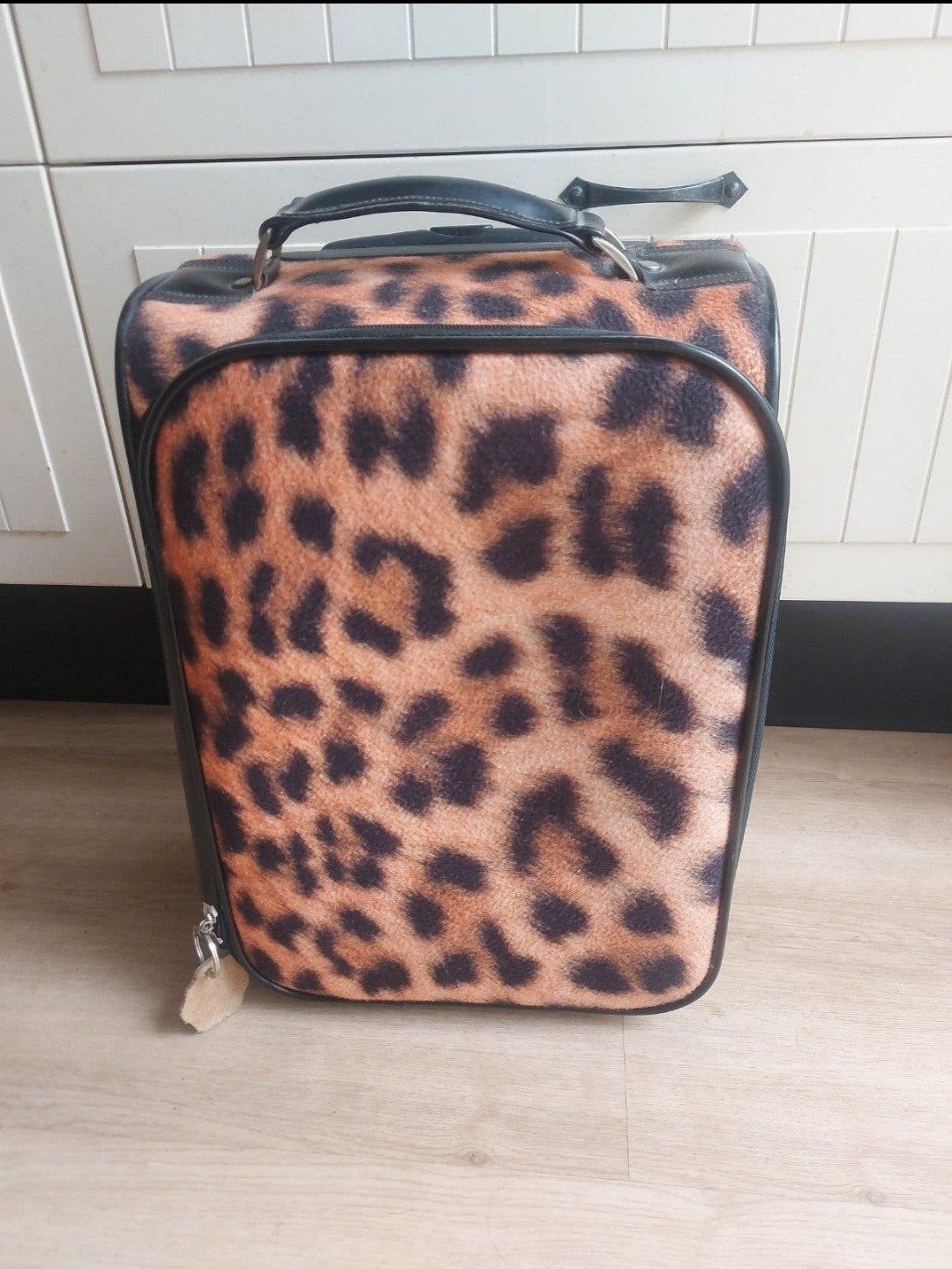 Reiskoffer met luipaardprint en wieltjes, 30 cm of meer, Gebruikt, Bruin, Minder dan 35 cm