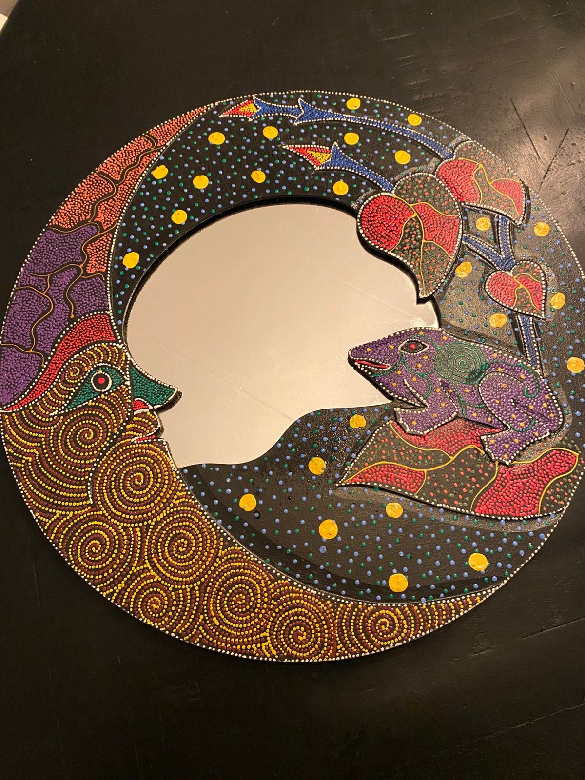 Ronde spiegel, beschilderd, aboriginal stippen,Australie, Ophalen