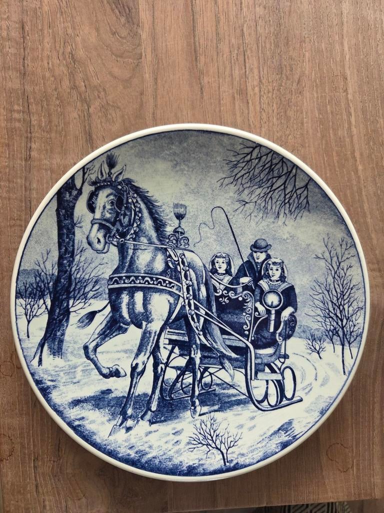 Delfts Blauw bord en bord - Paard en Koets, Ophalen of Verzenden