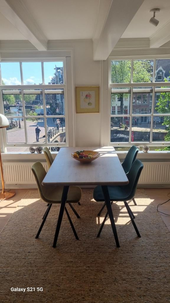 Set van 4 Goossens eetkamerstoelen in groen en geel, Huis en Inrichting, Stoelen, Ophalen, Overige kleuren, Modern, Scandinavisch
