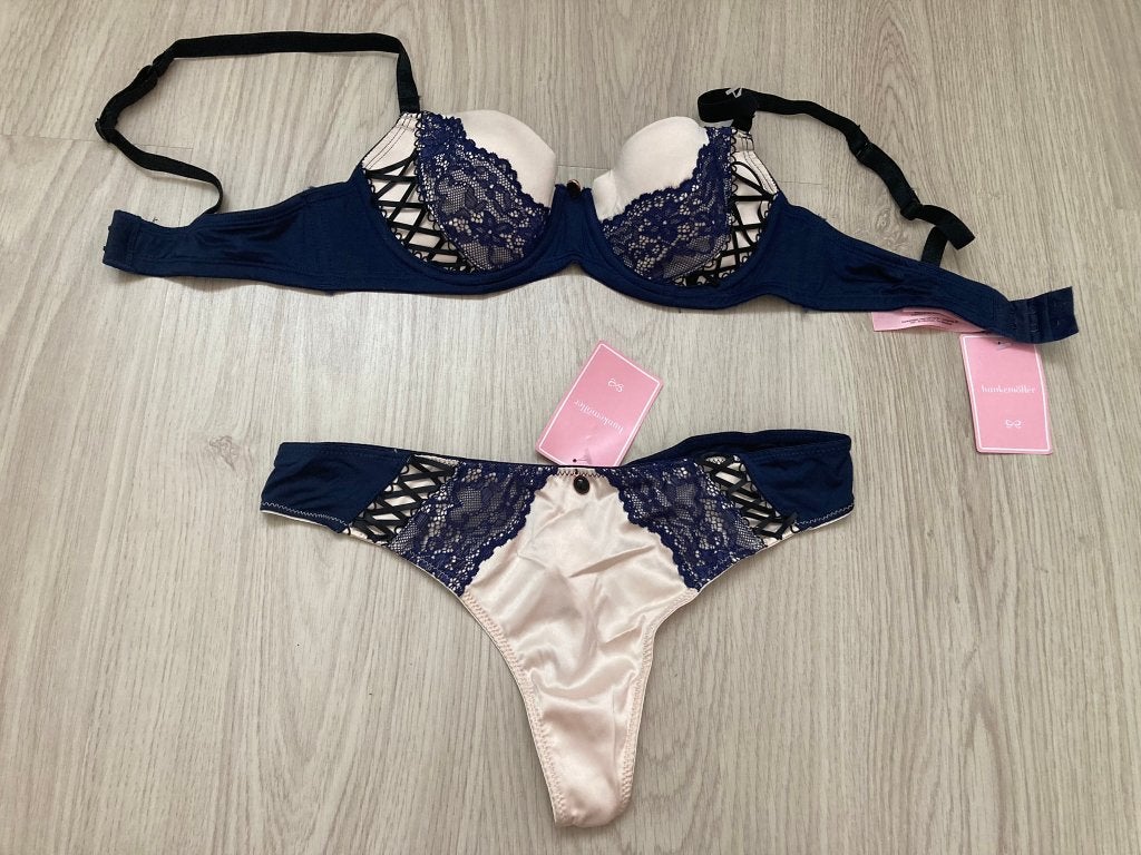Hunkemöller, roze donkerblauw lingerieset , A70/ S, Hunkemöller, Ophalen of Verzenden, Zwart, Setje