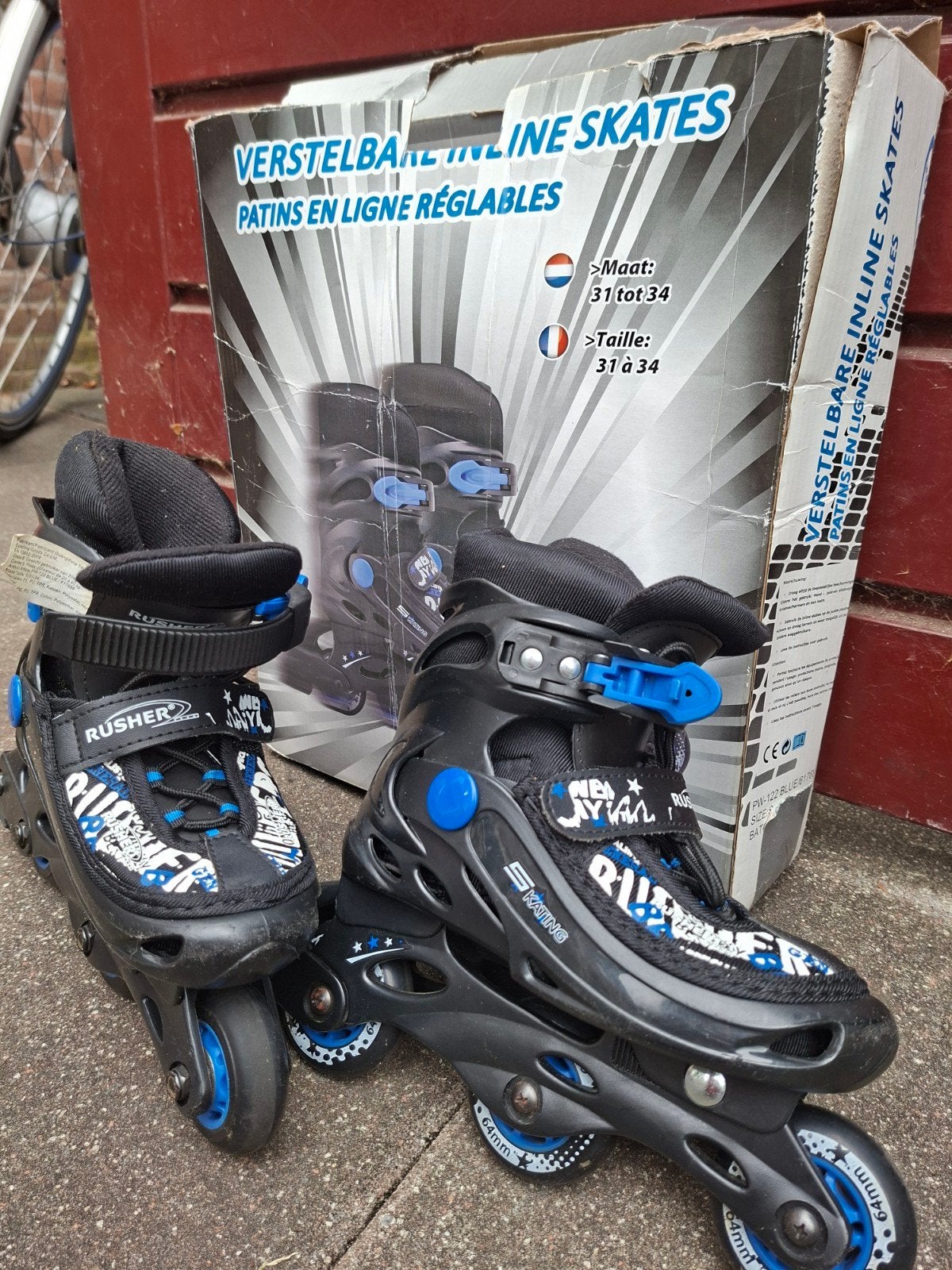 Skeelers maat 31-34, verstelbaar, zwart met blauw, Sport en Fitness, Skeelers, Overige merken, Kinderen, Ophalen of Verzenden