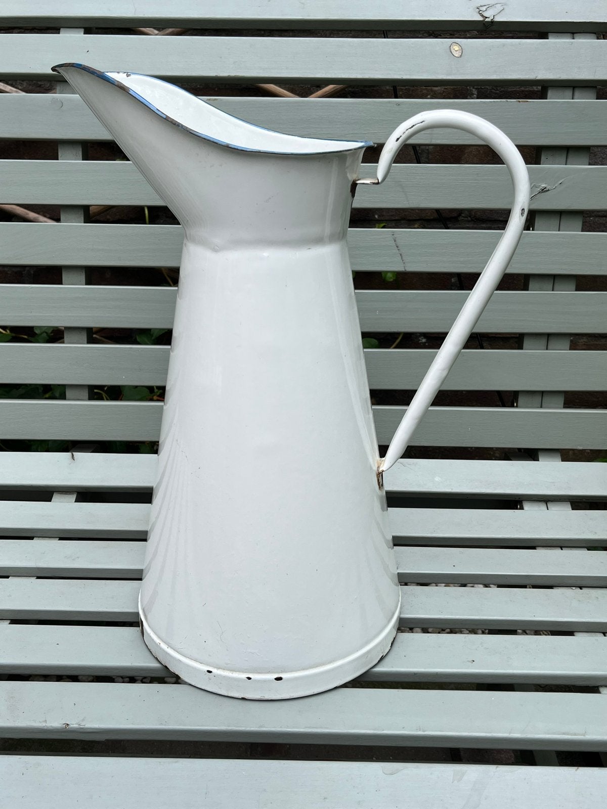 Antieke Franse emaille waterkan wit/blauw, Antiek en Kunst, Antiek | Emaille, Ophalen of Verzenden