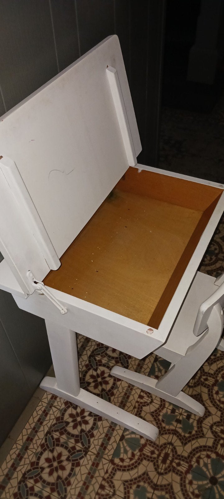 Vintage kinderbureau met stoel - Wit, Ophalen, Gebruikt, Tafel(s) en Stoel(en)