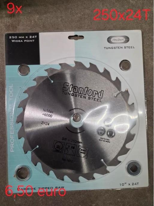 Partij van 9 widia zaagbladen 250 mm en 24 tands., Doe-het-zelf en Verbouw, Cirkelzaag, Nieuw, Ophalen of Verzenden, 30 tot 70 mm
