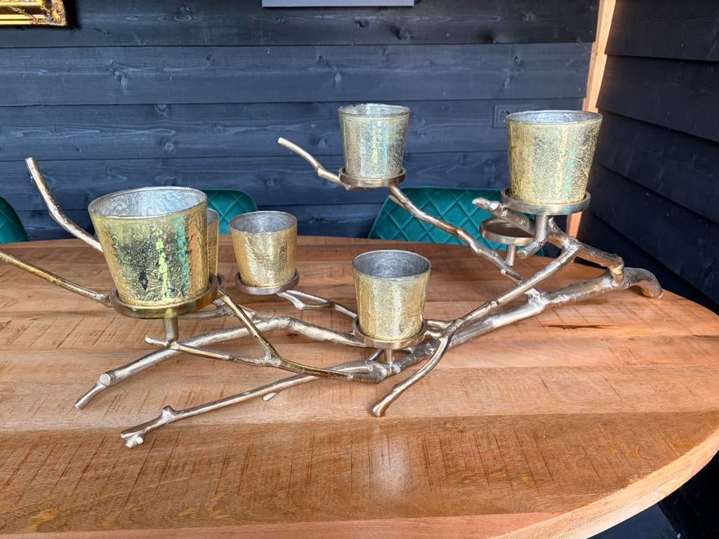 Kandelaar Gouden Tak, Huis en Inrichting, Ophalen, Zo goed als nieuw, Metaal, Minder dan 25 cm