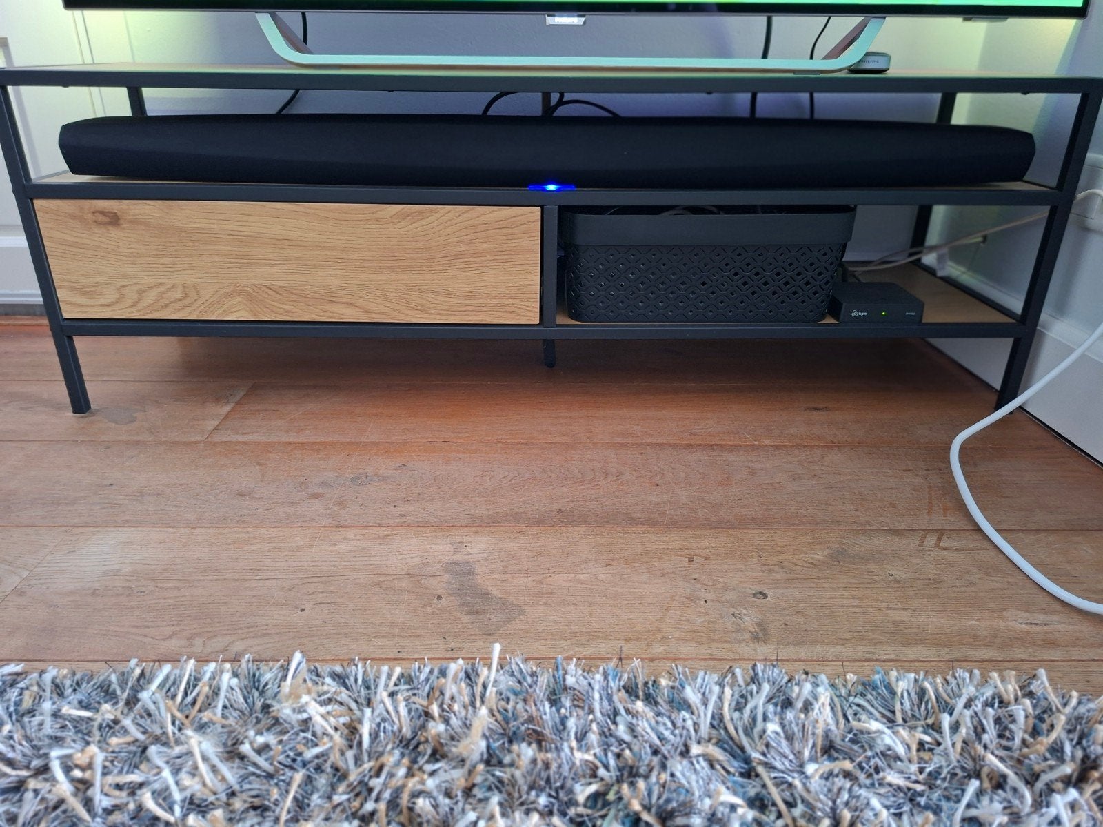 Jysk TV meubel met lade - Metaal en Hout, Ophalen, Gebruikt, 100 tot 150 cm, Minder dan 100 cm