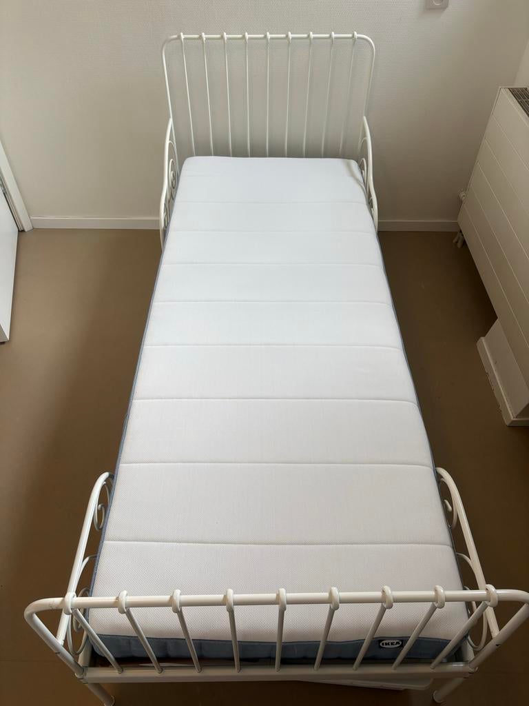 Meegroeibed 80x200 cm - Wit metaal, matras optioneel, Ophalen, Eenpersoons, Wit, 80 cm