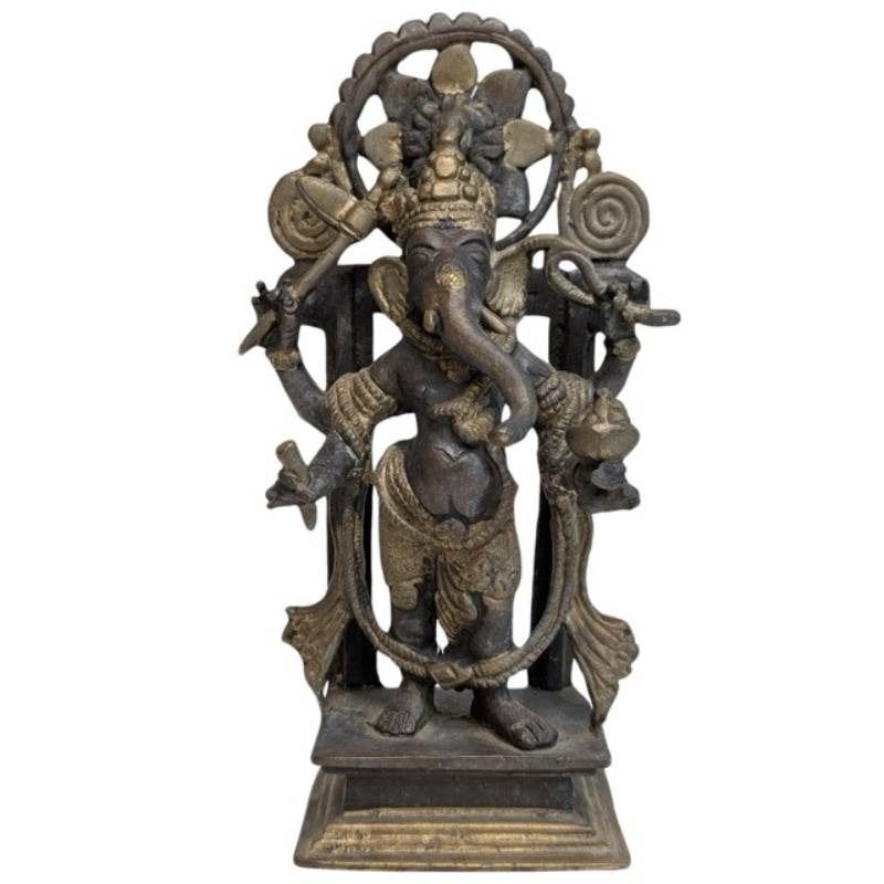 Bronzen Ganesha met halo – Himalaya, 072, Huis en Inrichting, Woonaccessoires | Boeddhabeelden, Gebruikt, Ophalen of Verzenden