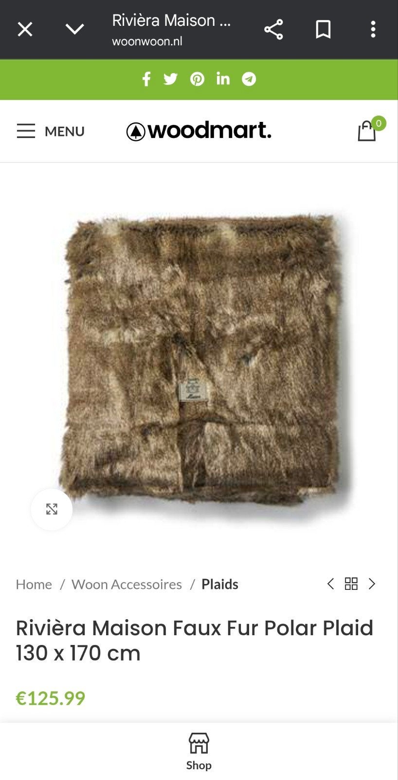 Riviera Maison Faux Fur Polar Plaid 130 x 170 cm, Ophalen of Verzenden, Zo goed als nieuw, Imitatiebont, Plaid