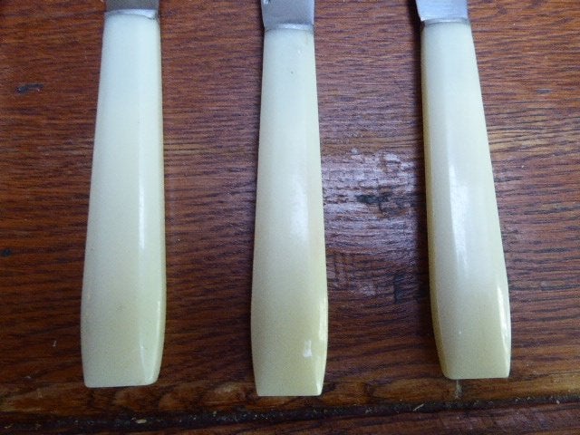 11 art deco dessert mesjes met bakelieten handgreep., Ophalen of Verzenden