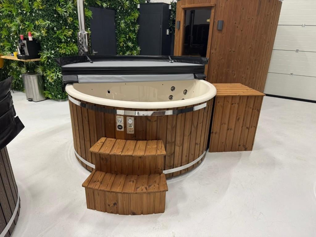 Houtgestookte Hottub Q-tub XL Extern | Hot Tub 200cm | Qrest, Ophalen of Verzenden, Nieuw, Filter, Vast