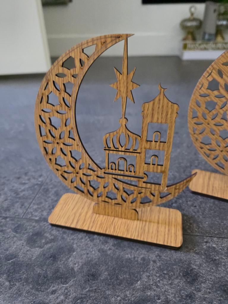 Ramadan Decoratie Houten Maan en Moskee Set, Huis en Inrichting, Woonaccessoires | Overige, Nieuw, Ophalen of Verzenden