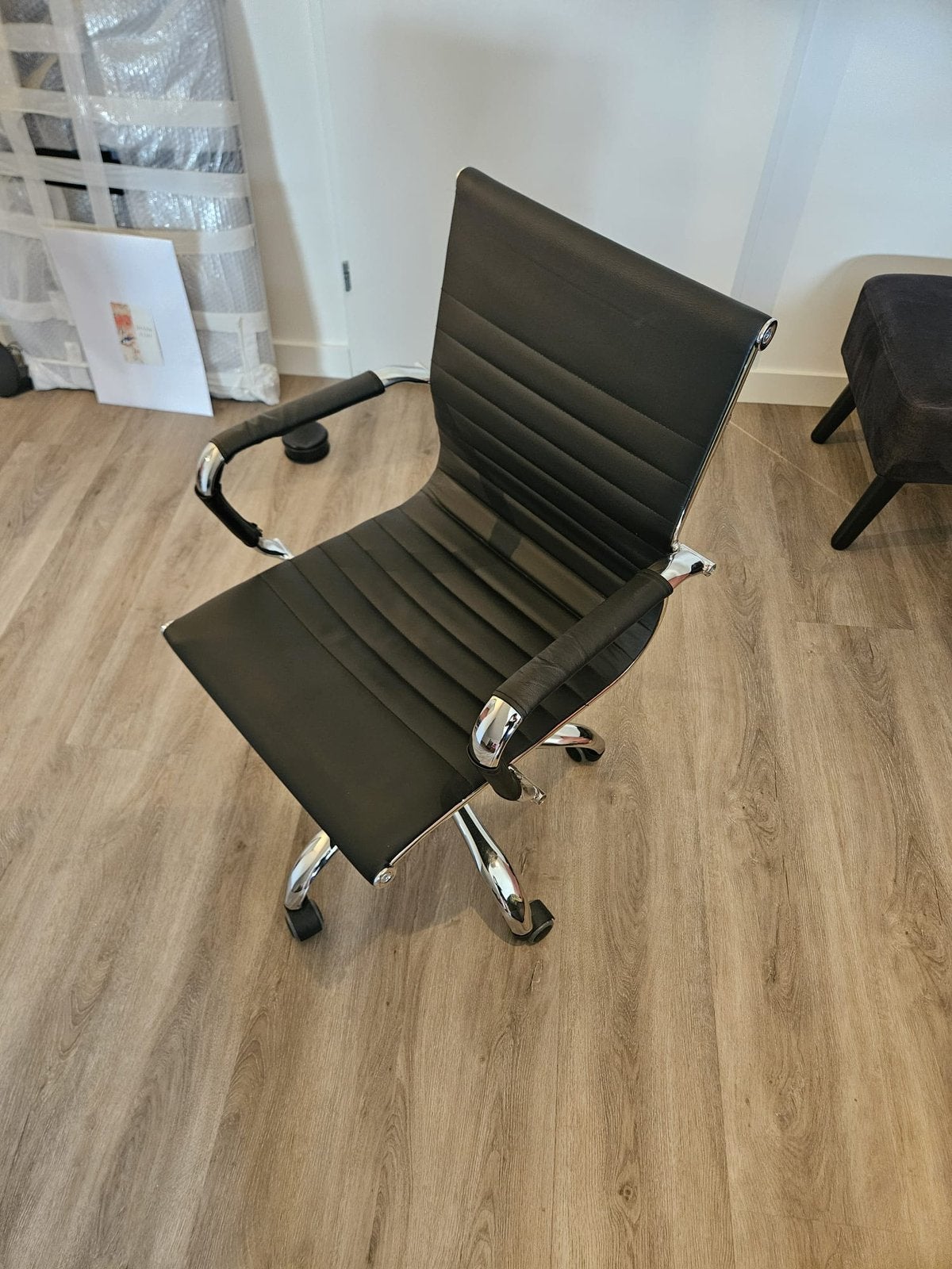 Leren design bureaustoel, Huis en Inrichting, Bureaustoelen, Ophalen, Zo goed als nieuw, Zwart