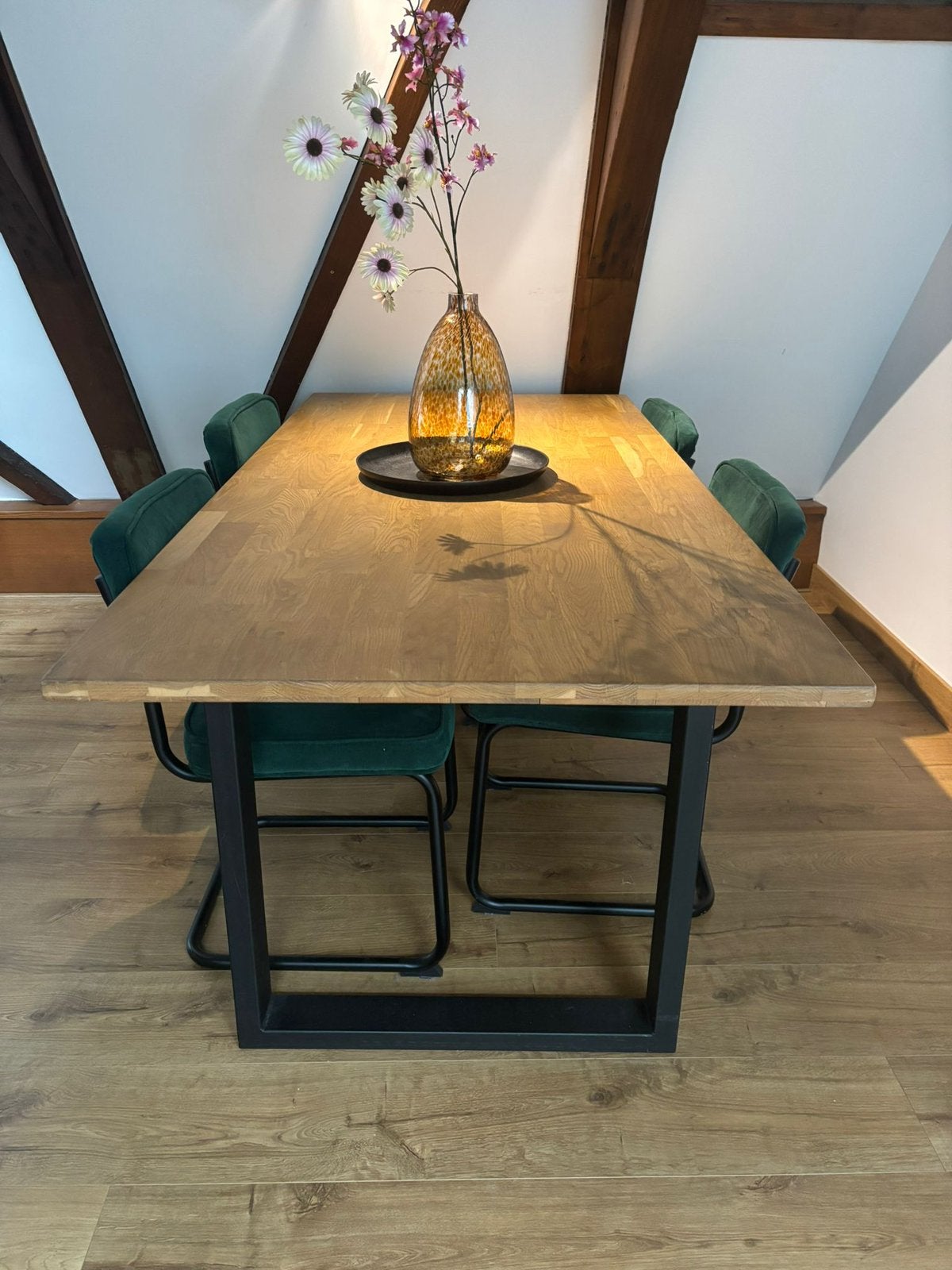 Industriële eettafel hout / zwart evt met 4 stoelen, Huis en Inrichting, Tafels | Eettafels, Ophalen, 100 tot 150 cm, 50 tot 100 cm