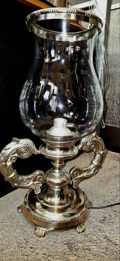 zilverkleurige hurricane lamp met glazen kap windlicht, Ophalen