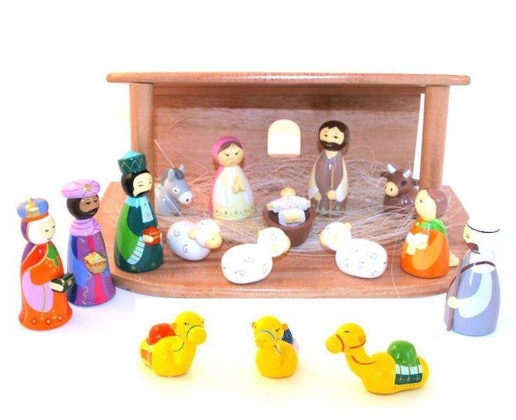 kinder speelkerststal met 16 kleurrijke figuren, Ophalen of Verzenden, Zo goed als nieuw